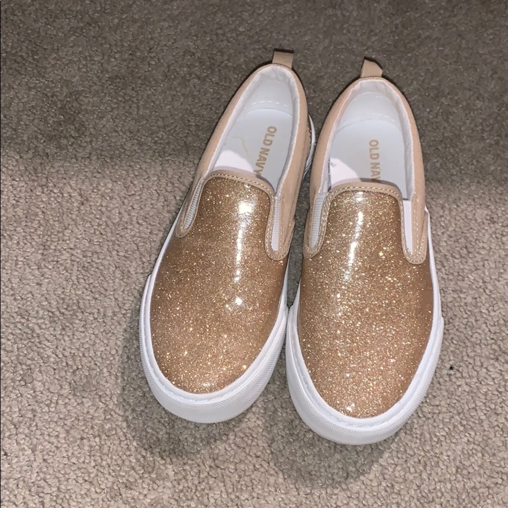 Girls gold sparkly slip on’s